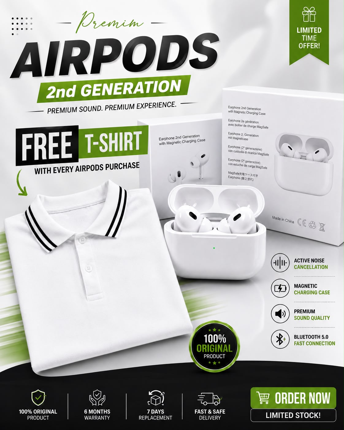 🎧 Wireless TWS Earbuds (AirPods Style – ANC Support)